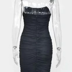 Jessica Bara Sheena Strapless Mesh Ruched Midi Dress