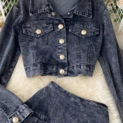 Jessica Bara Leighton Denim Jacket And Skirt Two Piece Set