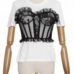 Jessica Bara Asher Corset Lace Short Sleeve Top Tops