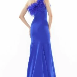 Jessica Bara Colors Dress Feathered One Shoulder Gown
