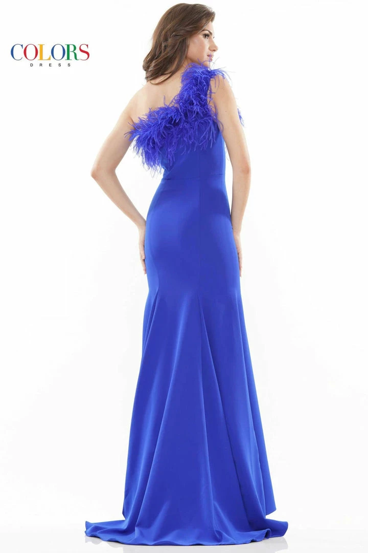 Jessica Bara Colors Dress Feathered One Shoulder Gown