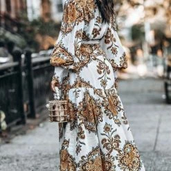 Influencer Style Jessica Bara Eden Long Sleeve Printed Maxi Dress
