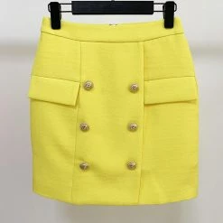 The 9-5 Shop Jessica Bara Betsy Gold Button Mini Skirt