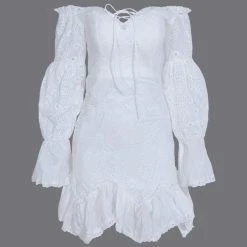 Jessica Bara Lannie Off The Shoulder Eyelet Mini Dress