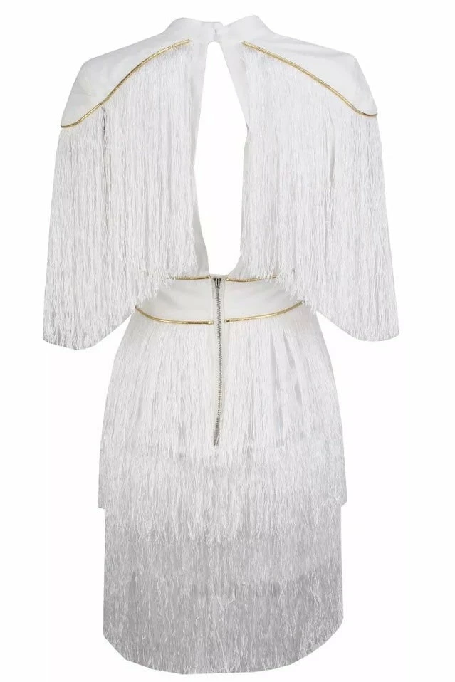 Jessica Bara Maureen Short Sleeve Fringe Mini Dress The Event Shop