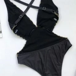 Poolside Essentials Jessica Bara Delphine Chain Print Backless Swimsuit