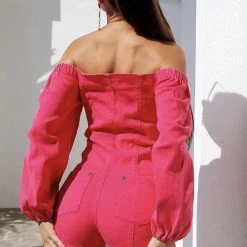 The Denim Destination Jessica Bara Barbie Off The Shoulder Denim Romper
