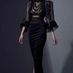 Jessica Bara Claudette Crystal Sequin Puff Shoulder Gown The Event Shop