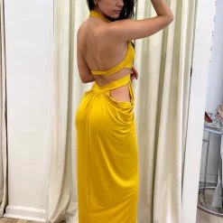 Influencer Style Jessica Bara Stassie Halter Neck Backless Maxi Dress