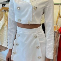 Reve Doll Essentials Jessica Bara Lilyana Heart Button Crop Blazer And Skort Two Piece Set