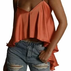 Jessica Bara Avia Satin Crystal Strap Top Influencer Style