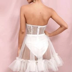 Jessica Bara Brigitta Strapless Sheer Mini Dress