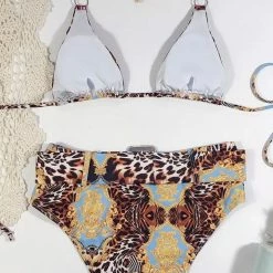 Jessica Bara Corey Chain Print High Waisted Bikini Set Influencer Style