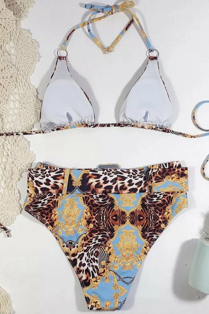 Jessica Bara Corey Chain Print High Waisted Bikini Set Influencer Style