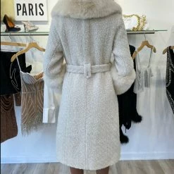 Jessica Bara Dierdra Fur And Wool Belted Long Coat Influencer Style