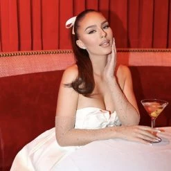 Jessica Bara Koa Strapless Bow High Waisted Mini Dress Influencer Style