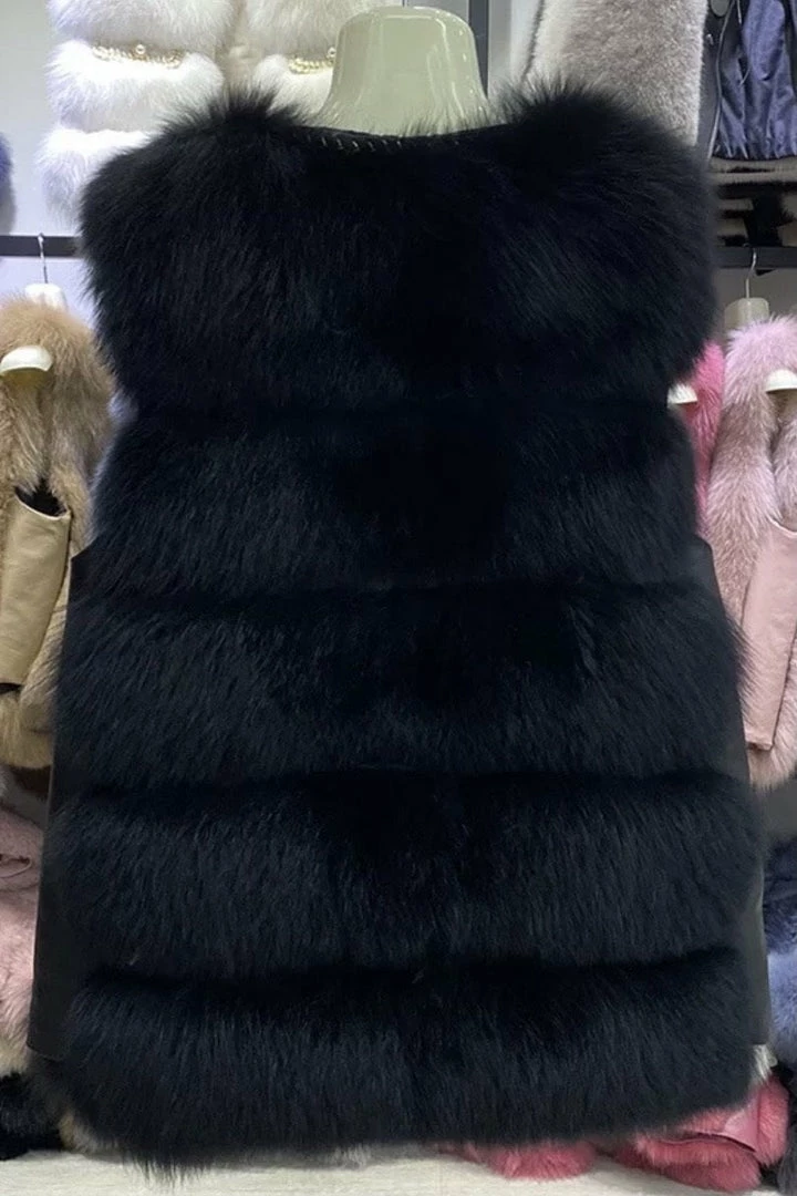 Jessica Bara Anders Pearl Embellished Fur Vest