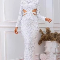 The Event Shop Jessica Bara Essex Sequin Long Sleeve Cut Out Gown