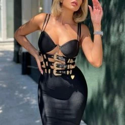 Jessica Bara Persia Bandage Gold Buckle Dress