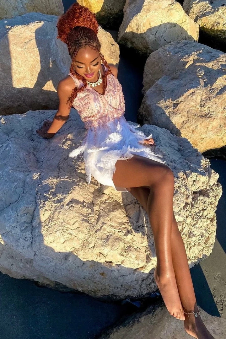 Jessica Bara Madison Rhinestone Feather Mini Dress The Event Shop