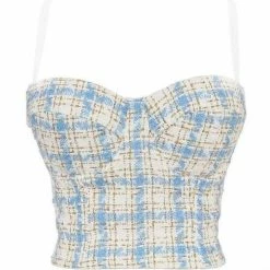 Jessica Bara Jeanne Houndstooth Bustier Crop Top
