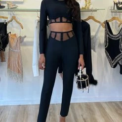 Jessica Bara Tatiana Mesh Long Sleeve Top And Pant Two Piece Set Birthday Suit