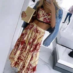 Jessica Bara Melina Crop Top And Pleated Maxi Skirt Two Piece Set