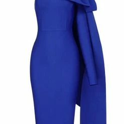 The Event Shop Jessica Bara Henrietta One Shoulder Bow Midi Dress