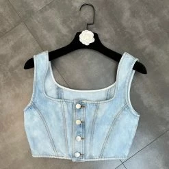 Jessica Bara Emerson Denim Top And Short Two Piece Set