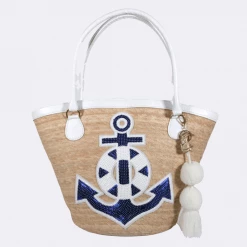 Summer Lovin' Jessica Bara Sally Handmade Sequin Anchor Bucket Palm Bag