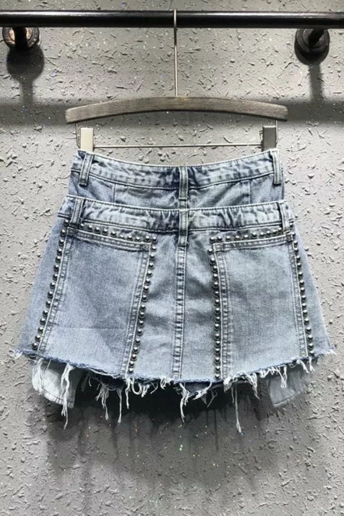 Jessica Bara Bentlee High Waisted Studded Denim Shorts