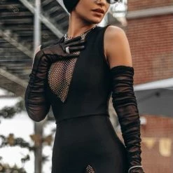 Jessica Bara Izzy Sleeveless Crystal Patchwork Dress Influencer Style