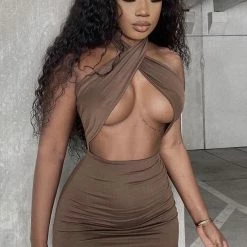 Influencer Style Jessica Bara Kai Halter Ruched Mini Dress