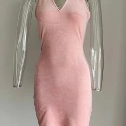 Jessica Bara Houston Velvet Open Back Halter Mini Dress