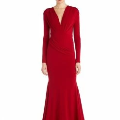 Jessica Bara Selene Long Sleeve V Neck Draped Gown The Event Shop