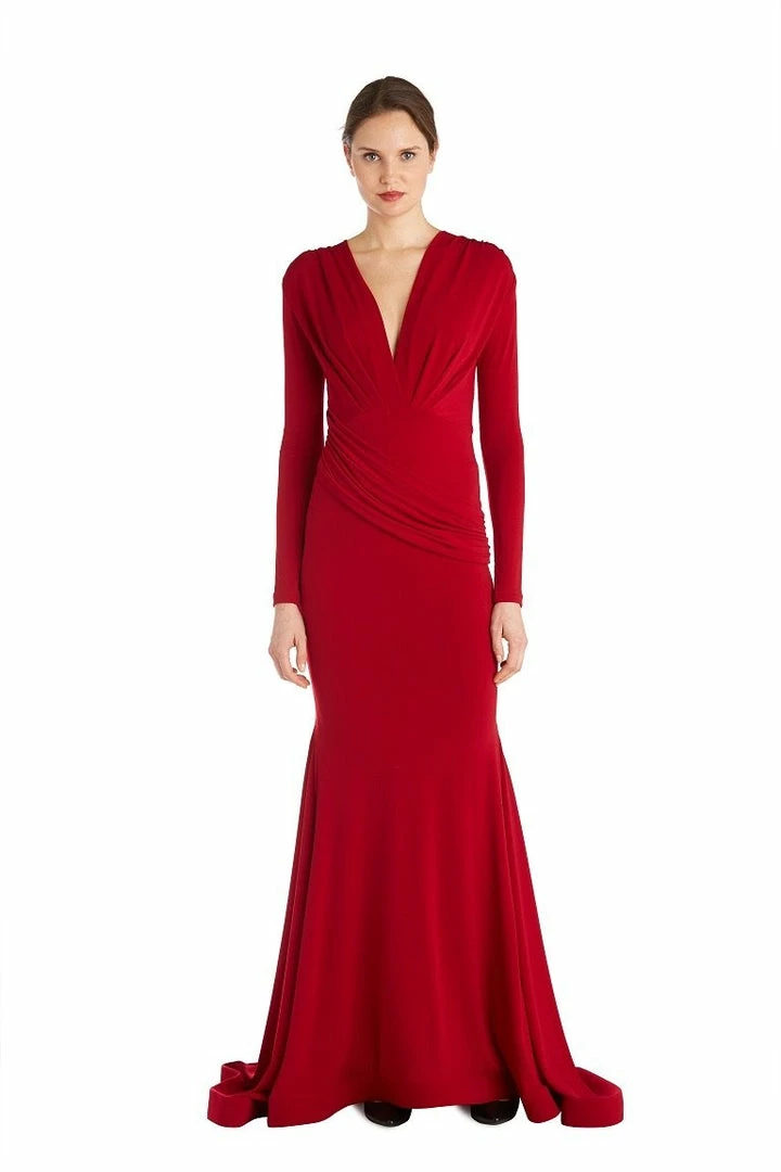 Jessica Bara Selene Long Sleeve V Neck Draped Gown The Event Shop