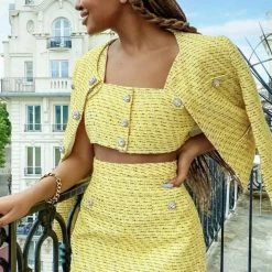 Influencer Style Jessica Bara Oliver Tweed Crystal Button Three Piece Set