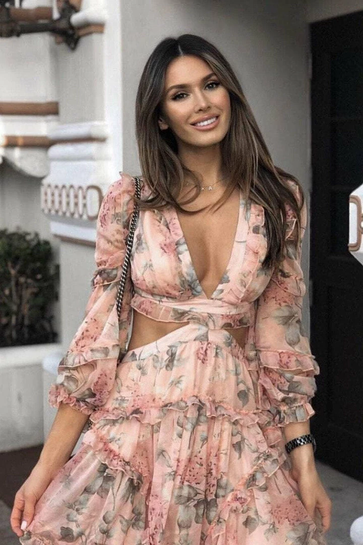 Jessica Bara Dawn Long Sleeve Print Mini Dress