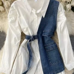 The Denim Destination Jessica Bara Jaggy Long Sleeve Button Down Denim Shirt Dress