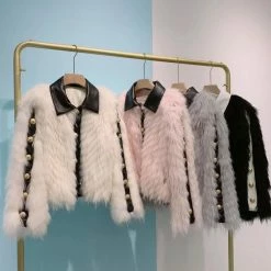 Jessica Bara Fallon Leather And Fur Gold Button Coat