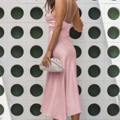 Jessica Bara Silas Satin Ruched Midi Dress Influencer Style