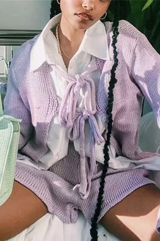 Jessica Bara Lennox Reversible Knit Top And Short Two Piece Set Long Sleeves