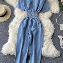 Jessica Bara Samiya Short Sleeve Denim Jumpsuit