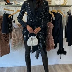 Jessica Bara Mackenna Rhinestone Belted Blazer Birthday Suit