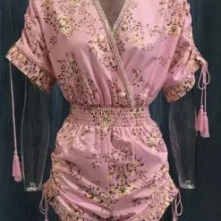 Jessica Bara Mika V Neck Floral Tassel Romper