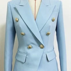Jessica Bara Yolanda Gold Button Double Breasted Blazer The 9-5 Shop