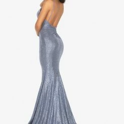Terani Couture Terani Spaghetti Strap Metallic Fitted Prom Dress