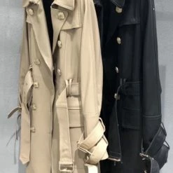 Jessica Bara Anniston Double Breasted Leather Long Coat