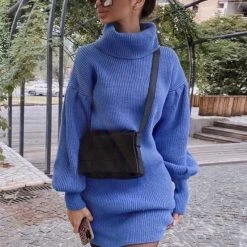 Reve Doll Essentials Jessica Bara Joshua Turtleneck Balloon Sleeve Sweater Dress