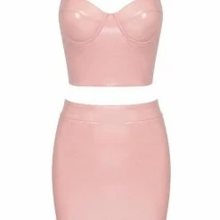 Influencer Style Jessica Bara Reece Pleather Crop Top And Skirt Two Piece Set